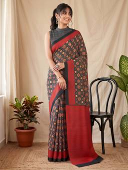 Akhilam - Women'S Dola Silk Black Digital Print Saree