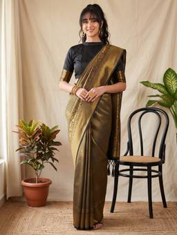 Akhilam - Women'S Silk Blend Gold Woven Design Saree