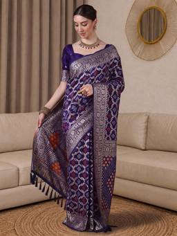 Akhilam - Women'S Dola Silk Purple Woven Design Saree