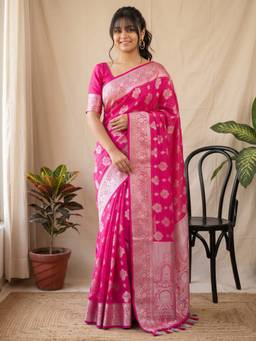 Akhilam - Pink Georgette Woven Saree