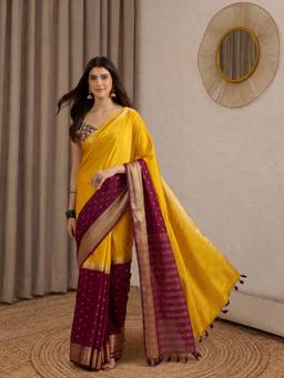 Akhilam - Women'S Mysore Silk Mustard Woven Design Saree