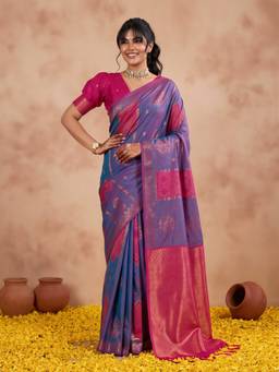 Sareemall - Women's Silk Blue Woven Design Saree
