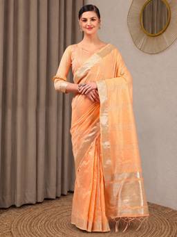 Akhilam - Peach Linen Woven Saree