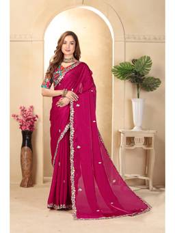 Miss Ethnik - Pink Handy Silk Embroidered Saree