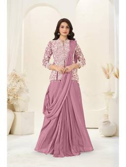 Miss Ethnik - Women Purple Chinon Solid Saree