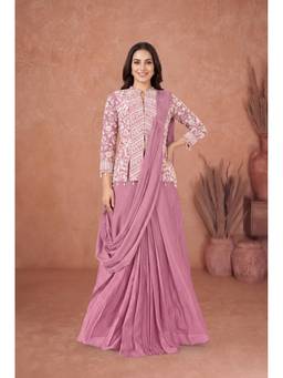 Miss Ethnik - Purple Chinon Solid Saree