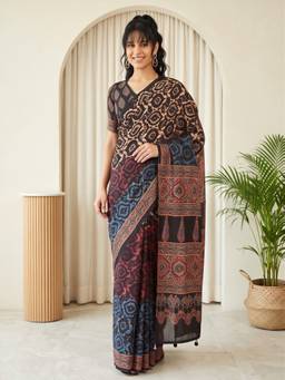 Sareemall - Women's Silk Blend Multicolor Printed Saree