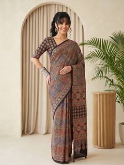 Sareemall - Women's Silk Blend Black Printed Saree
