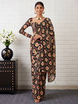 Akhilam - Black Satin Printed Saree