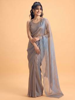 Akhilam - Women'S Satin Silk Metallic Embellished Saree