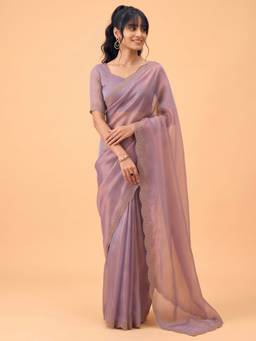 Akhilam - Women'S Satin Silk Mauve Embellished Saree