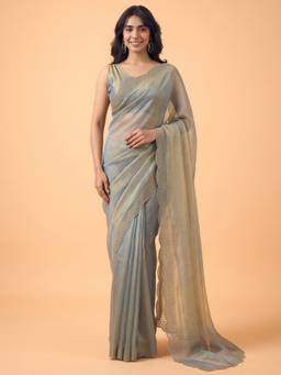 Akhilam - Women'S Satin Silk Grey Embellished Saree