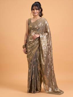 Akhilam - Women'S Satin Silk Metallic Embellished Saree