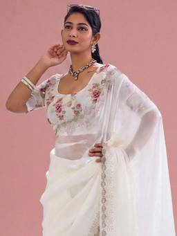 Akhilam - Women'S Silk White Embellished Saree