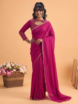 Akhilam - Women'S Silk Pink Solid Saree