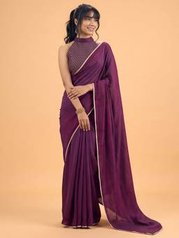 Akhilam - Women'S Silk Purple Solid Saree