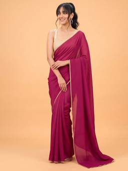 Akhilam - Women'S Silk Pink Solid Saree