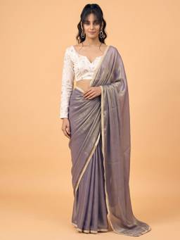 Akhilam - Women'S Satin Silk Metallic Solid Saree