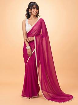 Akhilam - Women'S Satin Silk Pink Solid Saree