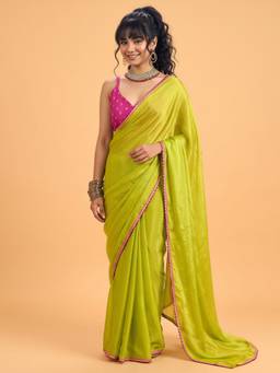 Akhilam - Women'S Silk Olive Solid Saree