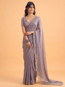 Akhilam - Women'S Silk Lavender Solid Saree