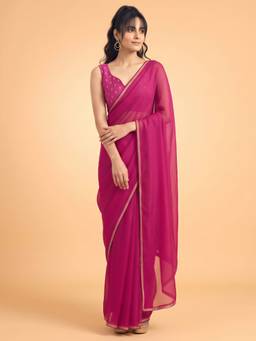 Akhilam - Women'S Silk Pink Solid Saree
