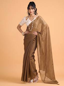 Akhilam - Women'S Silk Brown Solid Saree