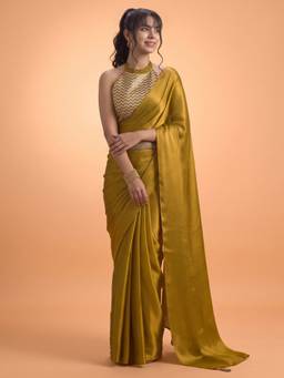 Akhilam - Women'S Silk Gold Solid Saree with Belt