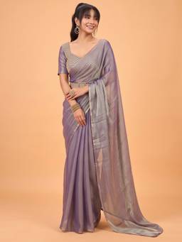 Akhilam - Women'S Silk Lavender Solid Saree with Belt