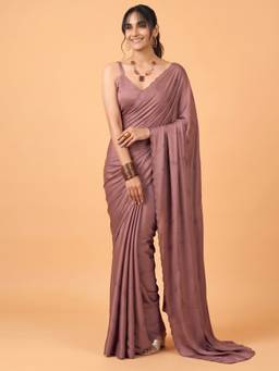 Akhilam - Women'S Satin Silk Mauve Embellished Saree