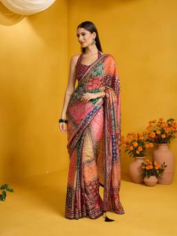 Sareemall - Women's Silk Blend Multi-Color Printed Saree