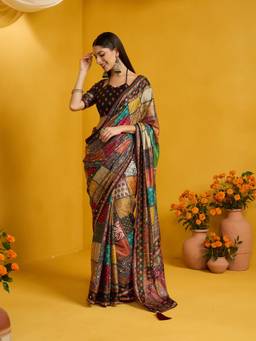Sareemall - Women's Silk Blend Multi-Color Printed Saree