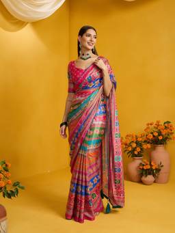 Sareemall - Women's Silk Blend Pink Printed Saree