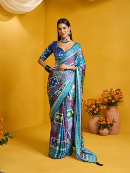 Sareemall - Women's Silk Blend Light Blue Printed Saree