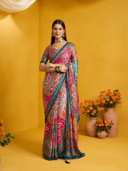 Sareemall - Women's Silk Blend Pink Printed Saree