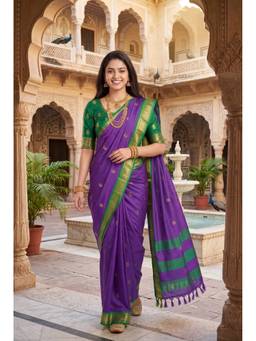 FLOSIVE - Women's Banarasi Kanjivaram Cotton Paithani Purple Saree