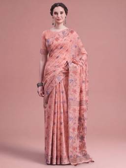 Akhilam - Peach Linen Woven Saree