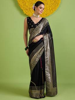 Sareemall - Women's Silk Blend Black Woven Design Saree
