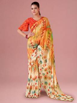 Akhilam - Mustard Georgette Printed Saree