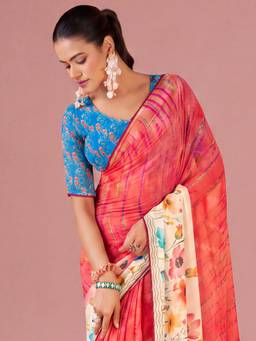 Akhilam - Pink Georgette Printed Saree
