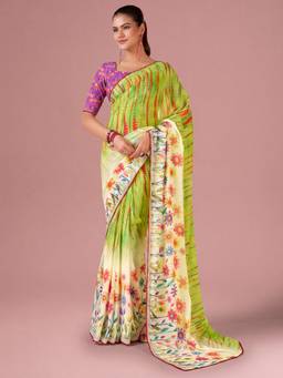 Akhilam - Light Green Georgette Printed Saree