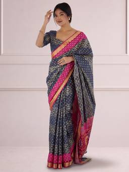 Sareemall - Women's Cotton Charcoal Grey Printed Saree