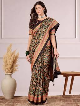 Akhilam - Black Silk Printed Saree
