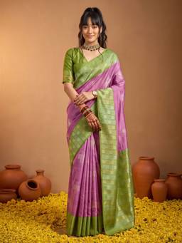 Sareemall - Women's Cotton Blend Purple Woven Design Saree