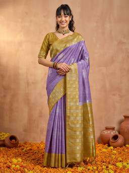 Sareemall - Women's Cotton Blend Purple Woven Design Saree