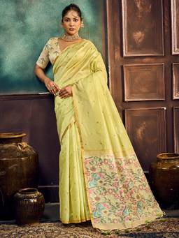 Sareemall - Women's Cotton Silk Light Green Woven Design Saree