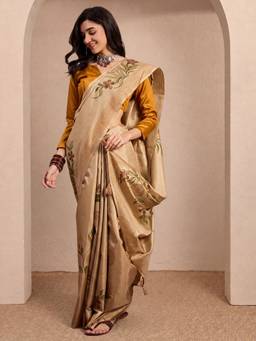 Sareemall - Women's Silk Blend Beige Printed Saree