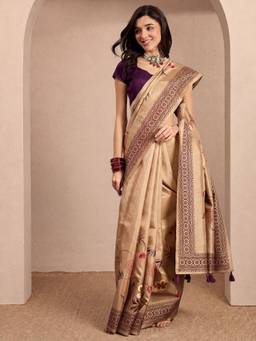 Sareemall - Women's Silk Blend Beige Printed Saree