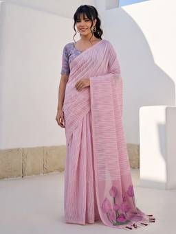 Akhilam - Pink Viscose Printed Saree