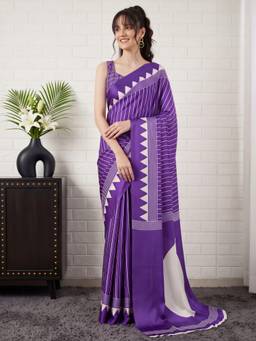 Akhilam - Purple Satin Printed Saree